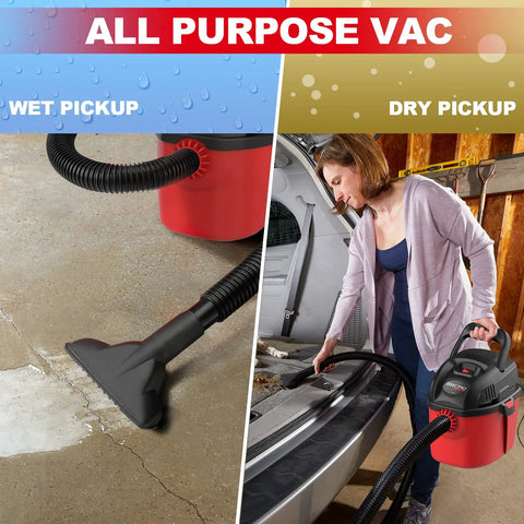 Micro Wet Dry Vacuum Portable 1 Gallon Vac With Collapsible Handle And Wall Bracket 1 HP Peak Power in wet and dry use