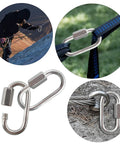 Six Pack Carbon Steel Chain Quick Links With M3 Quick Locking Carabiner Set used in outdoor activities and attached to various gears