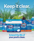 Swimming Pool Algaecide Clarifier Heavy Duty Solution Crushes Stubborn Algae For Good While Sweeping Out Gunk To Keep Your Water Crisp Clear As Glass In A 128 Oz Container, Clorox pool cleaning products in a bright landscape.