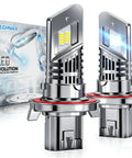 Hella Bright H13 Led Bulbs With Turbo Cooling Fan Wireless H13/9008 Fog Light Kit 6500K Xenon White 30000 Lumens with chrome finish.