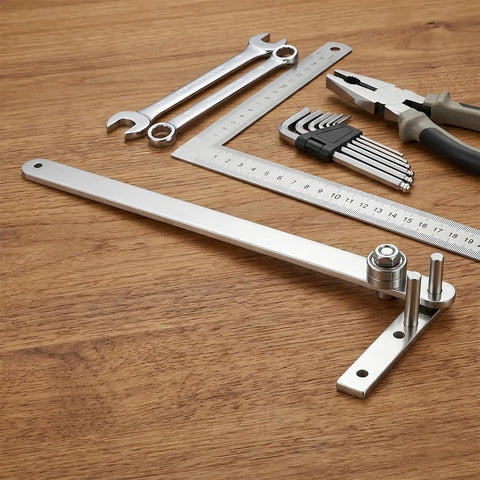 Super Tough Manual Rebar Bender Mini Tubing Wire Bending Tool Crafted From Durable Steel For Precise Rod Shaping With Ergonomic Leverage Handle on wooden surface with other tools.