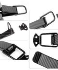 Collage of 2 Pack Car Bumper Clips Hook Lock Kit with Carbon Fiber Hood Pins Toggle Clamp, close-up angles showing material and design.