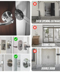 Blocklock Portable Door Lock for Travelers and Renters shown on compatible doors, not suitable for outward opening, sliding, or double doors