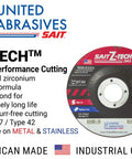 Z Tech High Performance Cut Off Wheels For Angle Grinder Type 27 Type 42 Depressed Center 6 In X.045 In X 7/8 In Long Life Burr Free Cuts