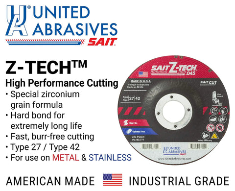 Z Tech High Performance Cut Off Wheels For Angle Grinder Type 27 Type 42 Depressed Center 6 In X.045 In X 7/8 In Long Life Burr Free Cuts