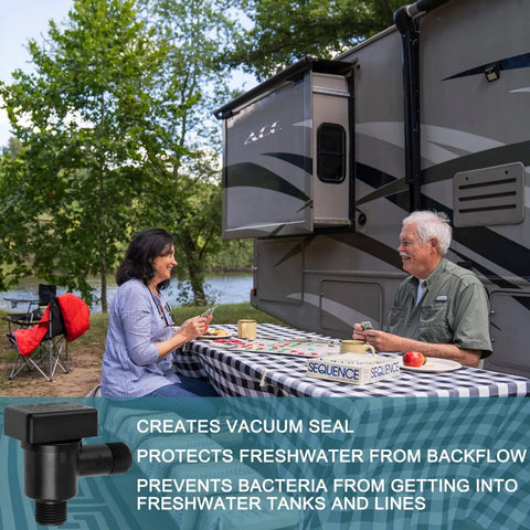 RV Black Tank Flush Vacuum Breaker Valve Replacement For Leaks And Noise Reduction, Backflow Preventer in camper setup
