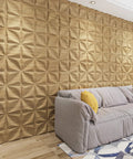 Living room with brown wood 3D flower PVC wall panels set of 12 covers 32 sq ft dope home decor for living room bedroom office lobby easy glue