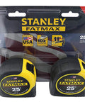 FatMax 25 Foot Tape Measure Set Yellow Four Total, Two Per Pack, Durable Auto Lock Blade, High Visibility Case FMHT74038