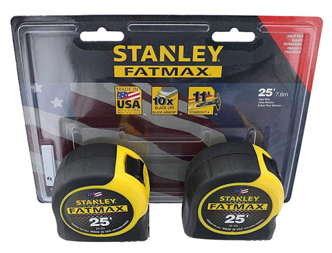 FatMax 25 Foot Tape Measure Set Yellow Four Total, Two Per Pack, Durable Auto Lock Blade, High Visibility Case FMHT74038