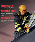 Firefighter securing ladder with Roof Ladder Stabilizer Hook For Gutter With Slide Lock Instantly Secures Ladders In 5 Seconds