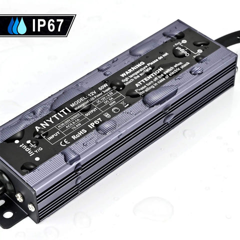 Beefy 12V LED Power Supply IP67 Waterproof, 150W Constant-Voltage LED Transformer with aluminum housing and water droplets