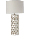 Geometric Ceramic Cut-Out Table Desk Lamp With LED Bulb, 22-Inch, Off White Pillar, Polished Nickel Hardware, Linen Shade