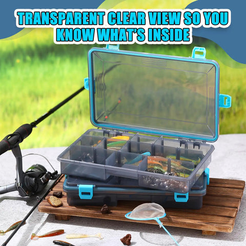 Open Six Pack Waterproof Fishing Tackle Boxes 3600 And 3700 With Removable Dividers, durable plastic, blue camo, outdoors.