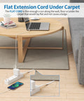 Ultra Thin Flat Extension Cord 10 Ft With 3 Outlets And 2 USB Low Profile Rug Under Carpet Power Strip in living room