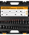 Rugged 31-Piece Torx Bit Socket Set With 14 Star Bits T8 Through T70 And 13 E-Torx Sockets E4 Through E24 in black case