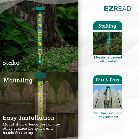 Giant 21 Inch Outdoor Rain Gauge For Pros, USA Made Heavy Duty All Weather Freeze Proof with Stake or Mount on fence