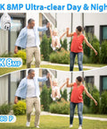 Outdoor Light Bulb Security Camera 2K 4MP Plug And Play, showing a family outdoors, demonstrating clear day and night vision.