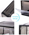 Close-up of Six Pack Clear Purse And Handbag Display Boxes with Acrylic Magnetic Doors, highlighting magnetic door details.
