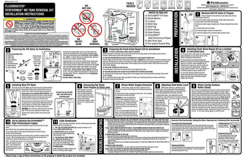 PerforMAX Universal Toilet Fill And Flush Valve Repair Kit installation instructions diagram.