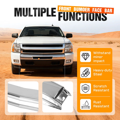 ECOTRIC chrome steel bumper face bar for Chevy Silverado (2007–2013) front view with inset close-ups