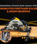 Precision Rolling Cut Guide For Right Blade Circular Saws with durable polyurethane rollers and Delrin bearings on a saw.