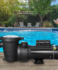 Tough As Nails Dual Speed Above Ground Pool Pump With 1.5 HP Copper Motor and 110 Volt Water Circulation System in garden setting.