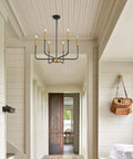 Farmhouse Six Light Chandelier In Black And Gold Dope Modern Candle Pendant Lights for dining room in hallway setting