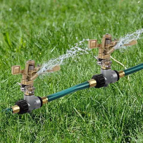 Two Pack Impact Sprinklers With Stand Spike Heavy Duty Zinc Alloy Lawn Sprinkler Heads On Spike Base Adjustable spraying water