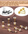 Dope Gold Plated Titanium Flat Back Piercing Set For Women And Men, 20G 18G 16G Threadless Cartilage Earrings With CZ Stones