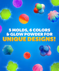 DIY Glow In The Dark Bouncy Ball Kit For Kids Build Your Own Neon Orbs With 5 Mold Shapes And 6 Color Powders, blue promo graphic