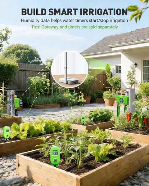 Hands Down Handy Soil Moisture Meter For Plants With Real Time Humidity Sensor And App Remote Monitoring, Perfect For Indoor Outdoor Gardening And Farm Care, Manual Quick Read Or Auto Updates, Requires WiFi Hub HWG023/HWG040, Green in raised-bed garden
