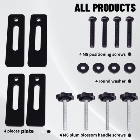 4 Pack 100x30mm Pressure Plate Clamps With M6 And M8 Screws and washers shown for small woodworking engraving machines and CNC tables