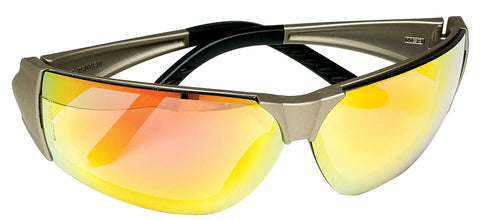 Pro Grade Sick Impact Resistant Outdoor Safety Specs With Rich Orange Mirrored Lenses And Ultra Tight Flex Comfort Fit Frame side view