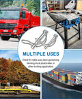 Collage featuring uses of 383 Piece Heavy Duty Pin Kit For Tractors Trailers Trucks And Lawn Gear Includes Hitch Pins R Clips Hairpins Lynch Pins PTO Pins Clevis Pins Cotter Pins And 3 Point Accessories For Farm Lawn And Garden.