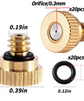 Brass Misting Nozzles Pack With O Rings 0.012 Inch Orifice 10 By 24 UNC Heavy Duty Outdoor Cooling System parts close-up view
