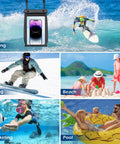 Waterproof Phone Pouch With Sealing Strip for iPhone and Galaxy during surfing, skiing, beach play, snorkeling, and pool fun