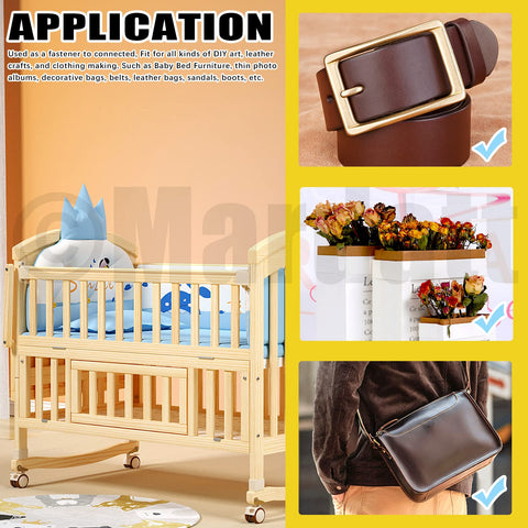 Applications of 24 Pcs M6x70mm Hex Socket Cap Bolts Kit in crib, belt, scrapbooking, and handbag assembly.