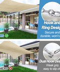Comparison of 33 Piece Marine Grade Stainless Steel Sun Shade Sail Hardware Kit showing hook designs for secure installation on patio.