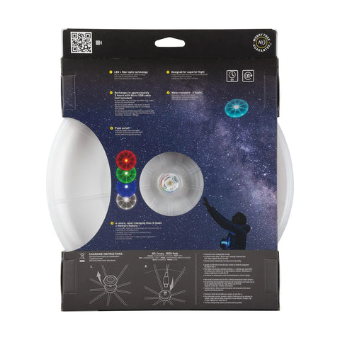 Flashflight LED Light Up Frisbee Rechargeable Flying Disc with Disc O Tech, Six Color Modes packaging box
