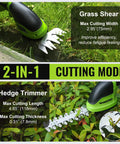 Green 2-In-1 Cordless Grass Shear And Shrub Trimmer For No-Fuss Pruning Of Hedges And Grass showing cutting mode.