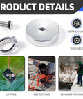 Front view: magnet fishing kit with 2.4-inch chrome disk magnet showing central threaded hole, screw, and lifting ring