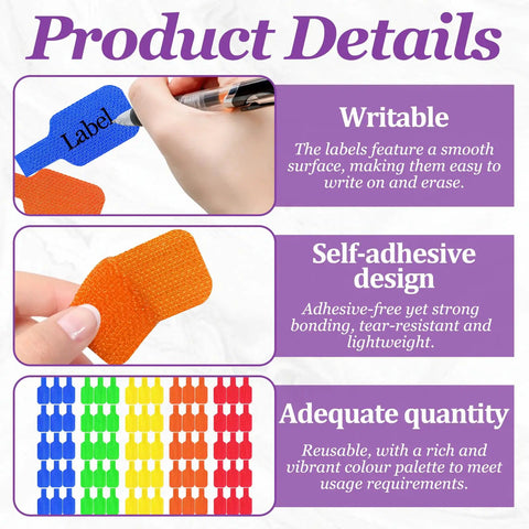 80 Piece Reusable Cable Labels Kit With 1.77 Inch Tags In Five Colors Red Orange Yellow Green Blue Waterproof