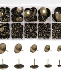Top Shelf Upholstery Tacks For Furniture Makeovers 120 Piece Antique Bronze Hardware, assorted sizes in clear box for quick furniture repairs.