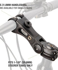Close-up view of Suspension Bike Stem Riser For Handlebar 100mm And 135mm Adjustable 31.8mm Clamp on bicycle handlebars.