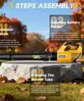 Cordless Leaf Blower With 650 CFM Boost, Two 5.2Ah Batteries And Charger on stone with autumn leaves