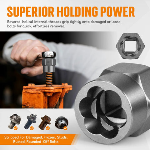 16 Piece Bolt Extractor Kit For Stripped Rusted And Broken Nuts And Screws With Three Eighths Inch Drive Impact Adapter And Knock Out Pin