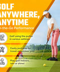 Young golfer using Adjustable Kids Putter With Extendable Shaft 17 To 35 Inches Right Handed Youth Golf Training Club on green