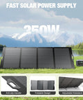 350W Portable Foldable Solar Panel With XT60 And Anderson Output for Power Stations, shown with mountains and lakeside