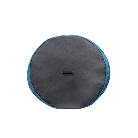 Bottom view of 65 Mesh Dive Bag With Roll Top Closure And Side Zipper For Snorkeling and Scuba Gear Denim Blue Fabric With Black Lining