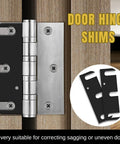 12 Pack Door Hinge Shims 1/32 Inch Thick Metal C Slot For Fixing Sagging Doors And Uneven Gaps, shown installed on a hinge